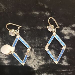 Chic Blue and Silver Diamond-Shaped Earrings